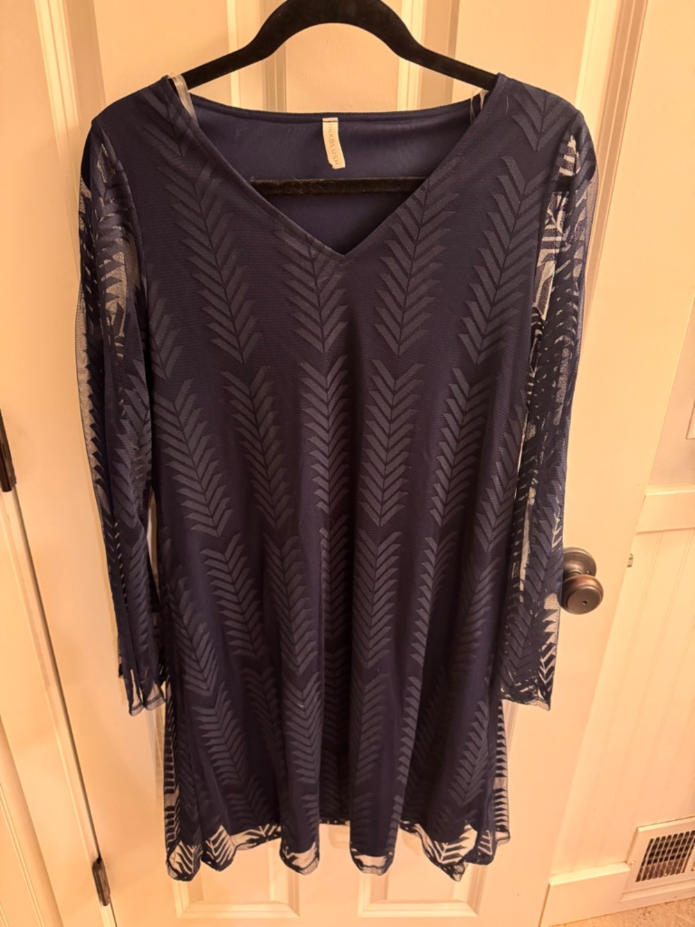 Pinkblush Navy V-Neck Long Sleeve Mesh Dress